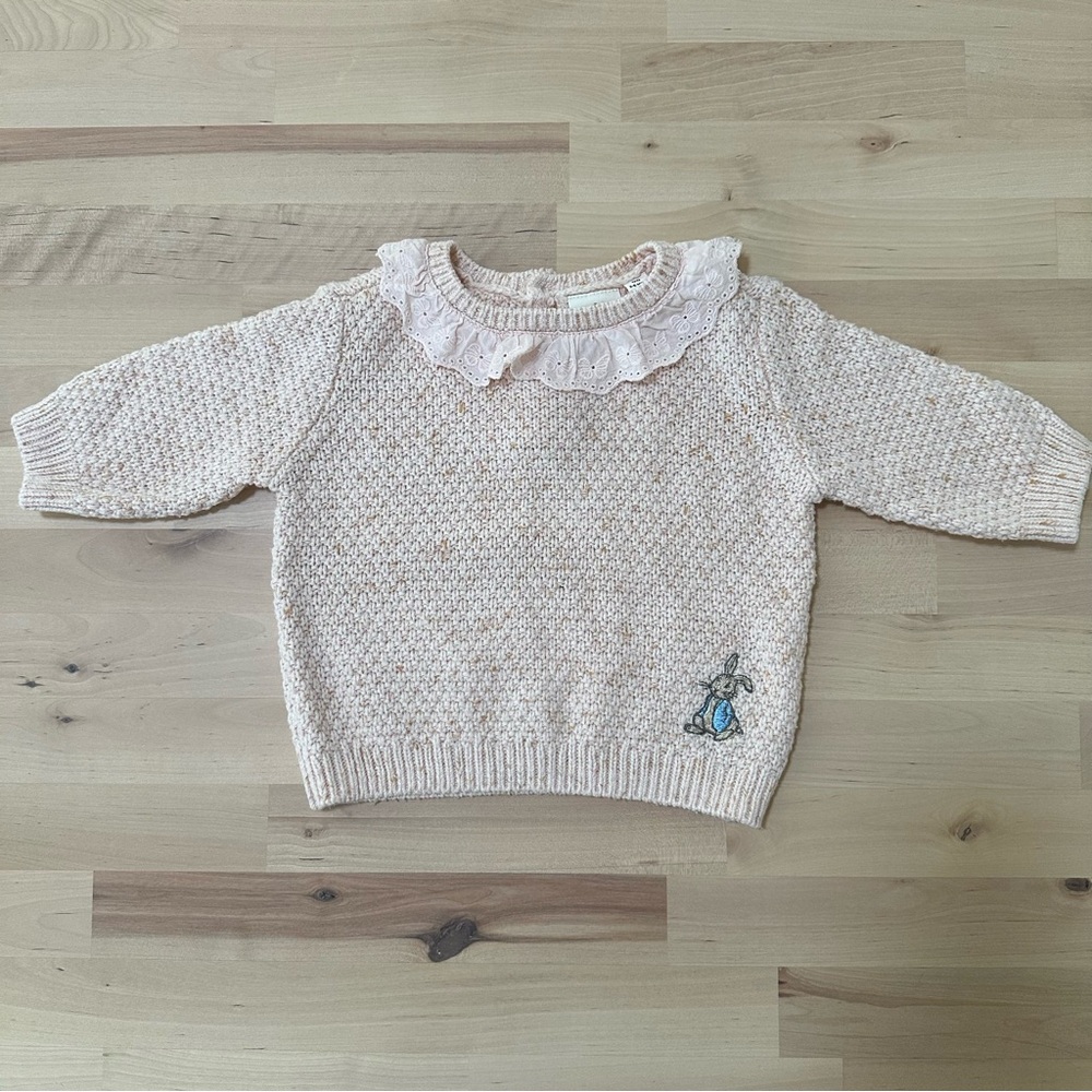 Peter Rabbit Pink Knit Sweater with Eyelet Collar - 3-6M